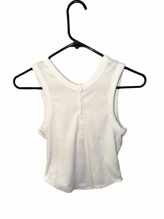 White Ribbed Button-Back Tank Top - Picture 1 of 1
